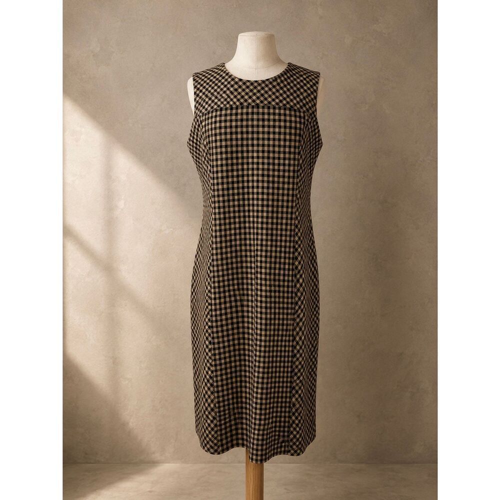 J. JILL Dress Sz S Ponte Gingham Camel Tan Black Checkered